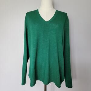 J Jill Linen Blend Green Tunic Sweater Sz L Christmas Holiday Office Preppy Work